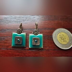 Vintage Chorange Elegant Blue Green Silver Earrings Made In France